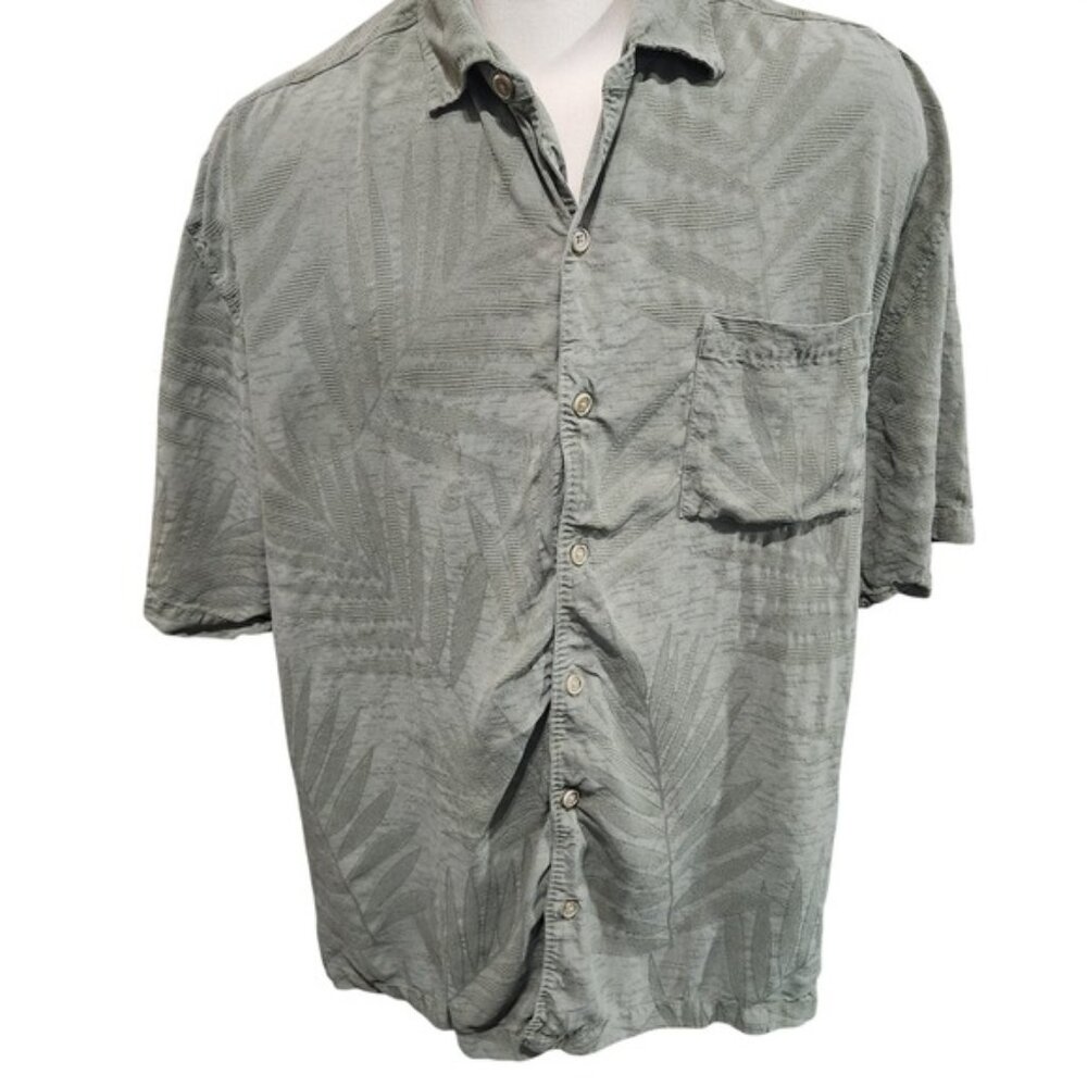 Tommy Bahama Mens 2XB 100%  Silk Short Sleeve Button Up Shirt Palm Leaf‎ sm flaw